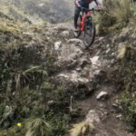 Mountain Biker in a technical zone of mountain biking zone
